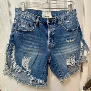 One Teaspoon Womens Cobaine Frankies Distressed Cotton Denim Shorts 26